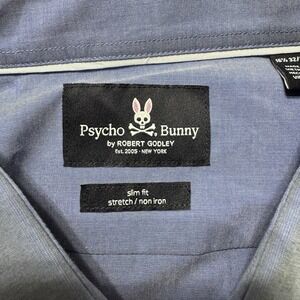 Psycho Bunny Dress Shirt 16.5 32 33 Stretch Performance Slim Fit  Blue New